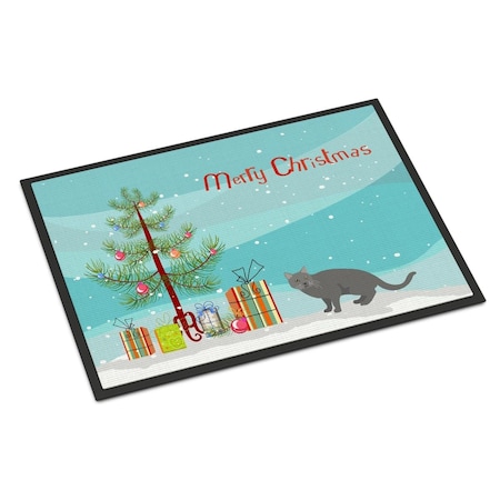 Carolines Treasures 18 x 27 in. Chartreux No.1 Cat Merry Christmas Indoor or Outdoor Mat CK4582MAT